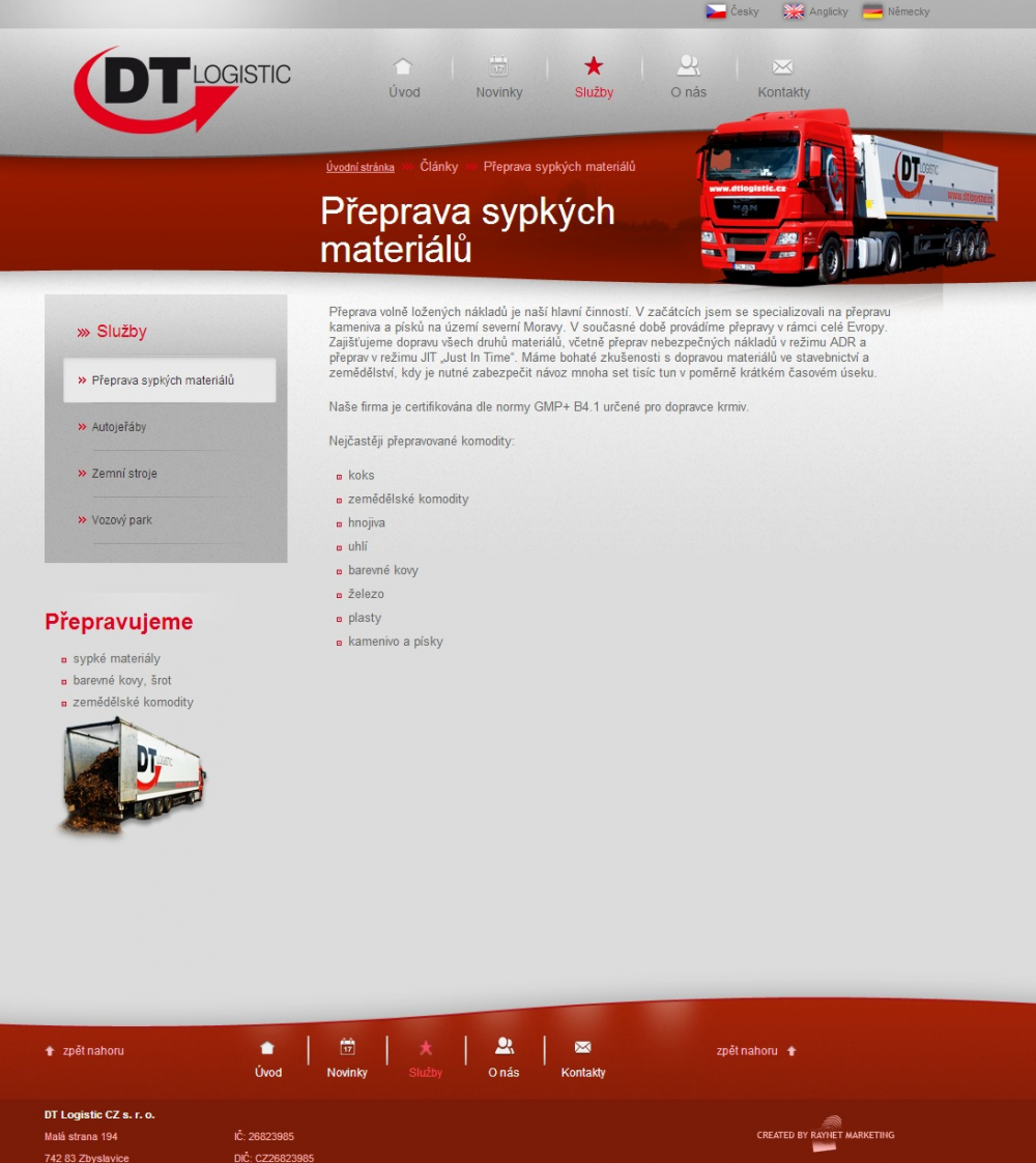 Přepravní společnost DT Logistic CZ s.r.o. - Přeprava sypkých materiálů