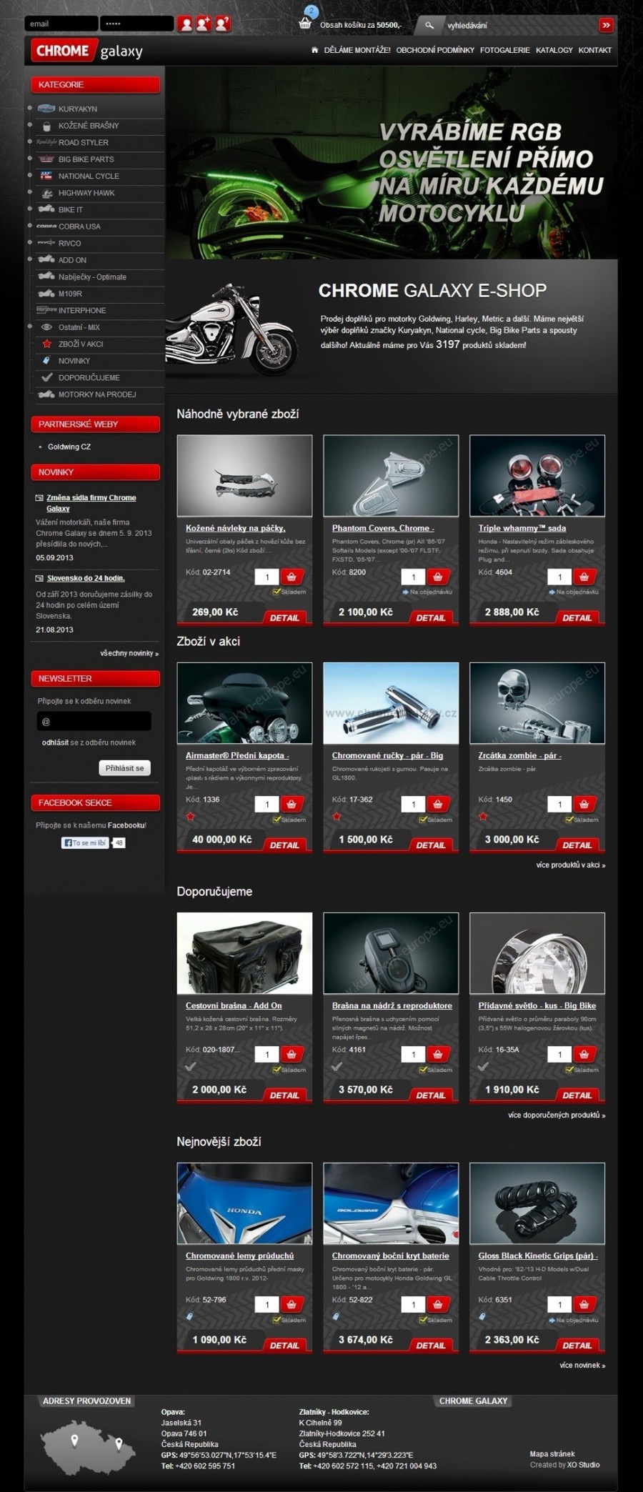 Tmavý e-shop Chrome Galaxy s doplňky na motorky