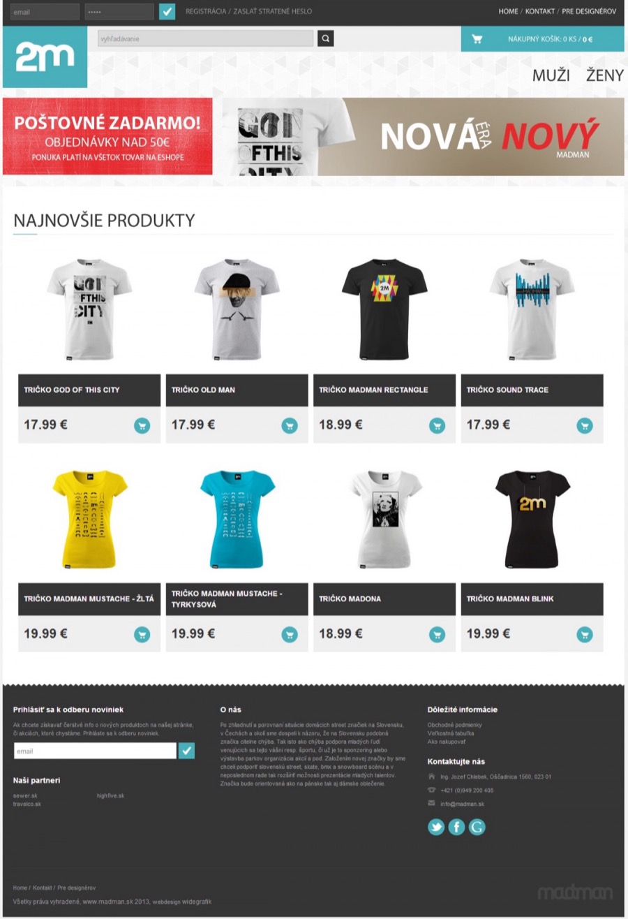 E-shop streetwear značky Madman s ukázkou triček