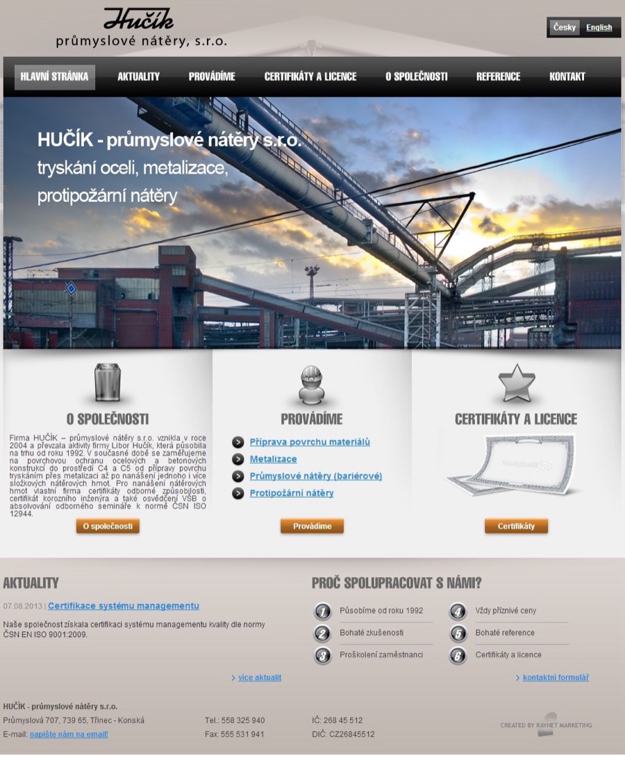 Dvojjazyčný firemní web Hučík — Průmyslové nátěry